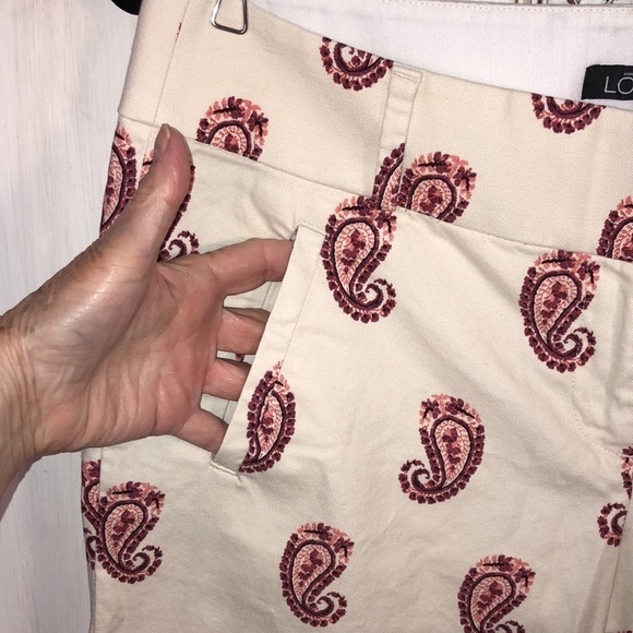 LOFT Ann Taylor Marisa Ankle Pink Paisley Print on Cream Straight Leg Pants - Picture 6 of 11